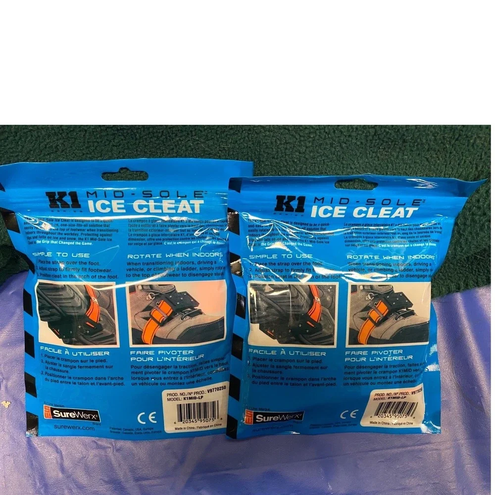 K1 Mid Sole Ice Cleat Traction Slip Snow Ice Grips One Size Fits All Pair